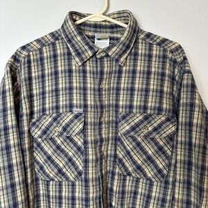 Vintage Carhartt Button Up‎ Heavy Flannel Shirt Men XLT Green Plaid Logo Rare